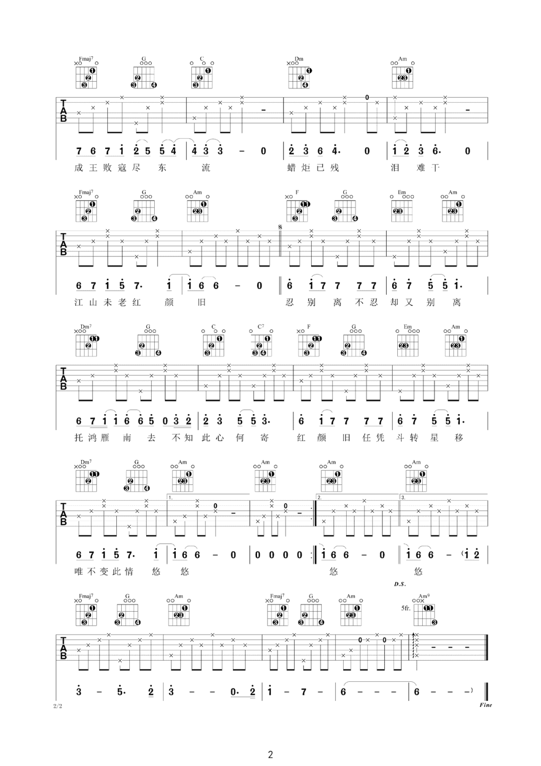 红颜旧吉他谱预览图