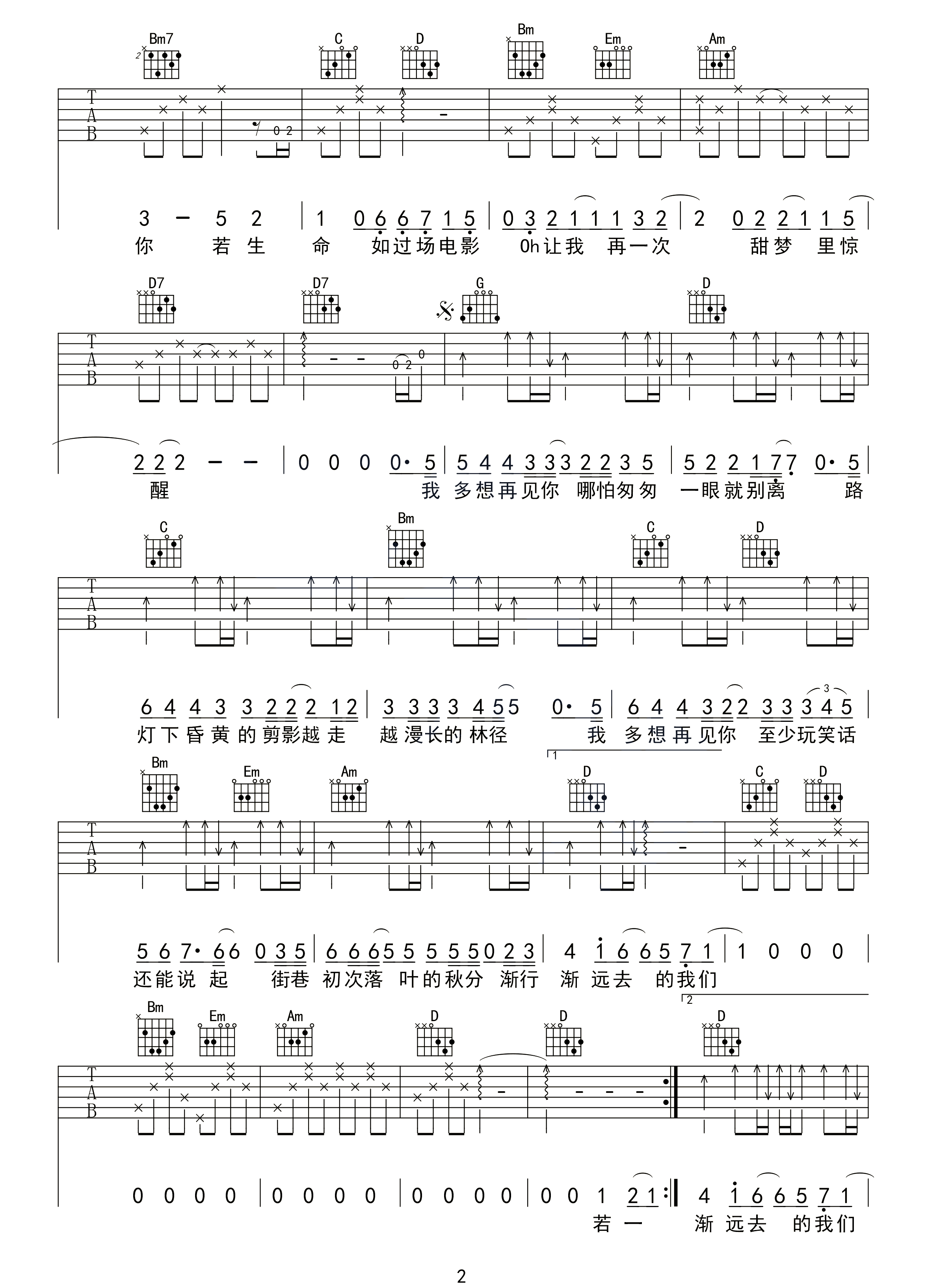 云烟成雨吉他谱预览图