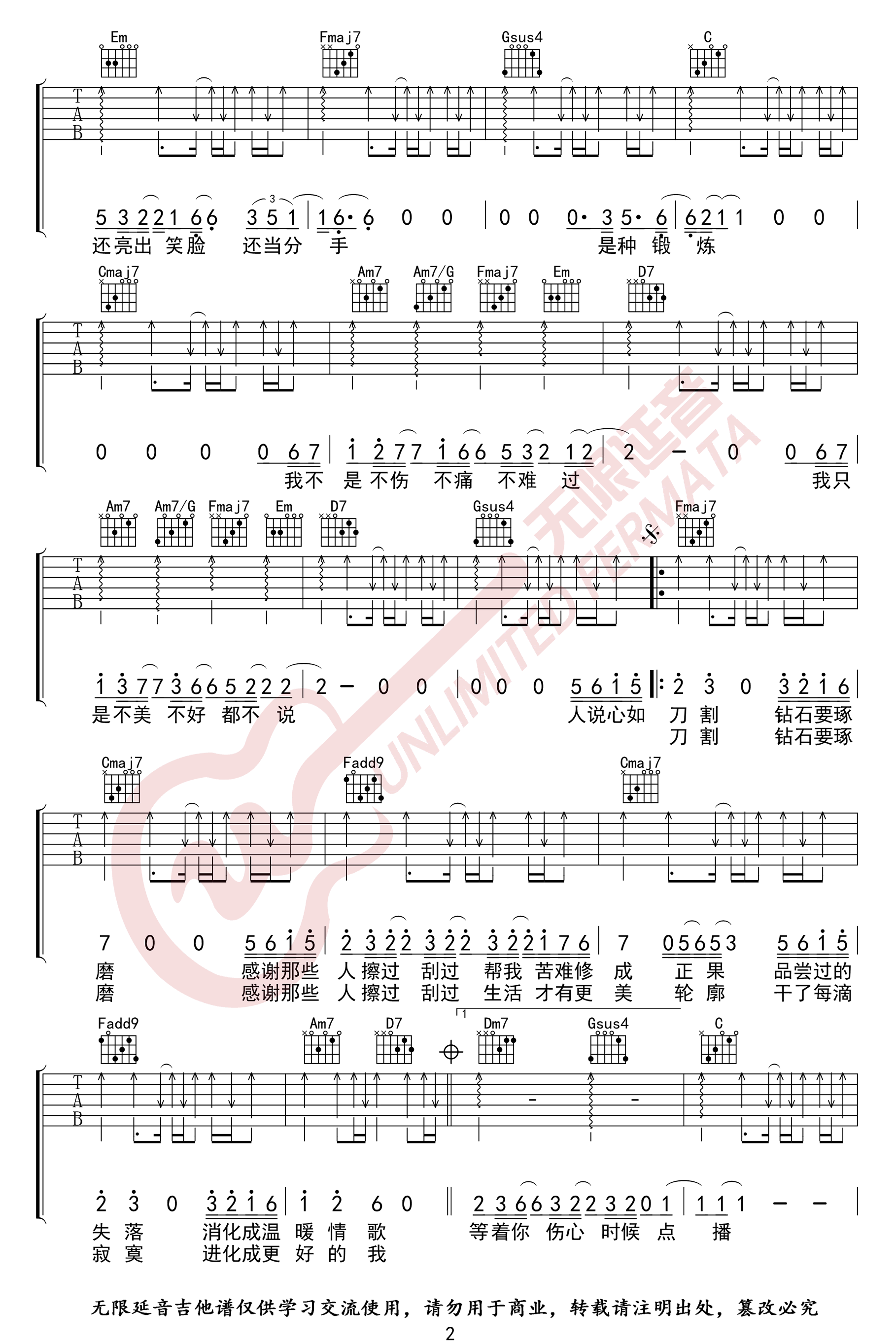 不说吉他谱预览图