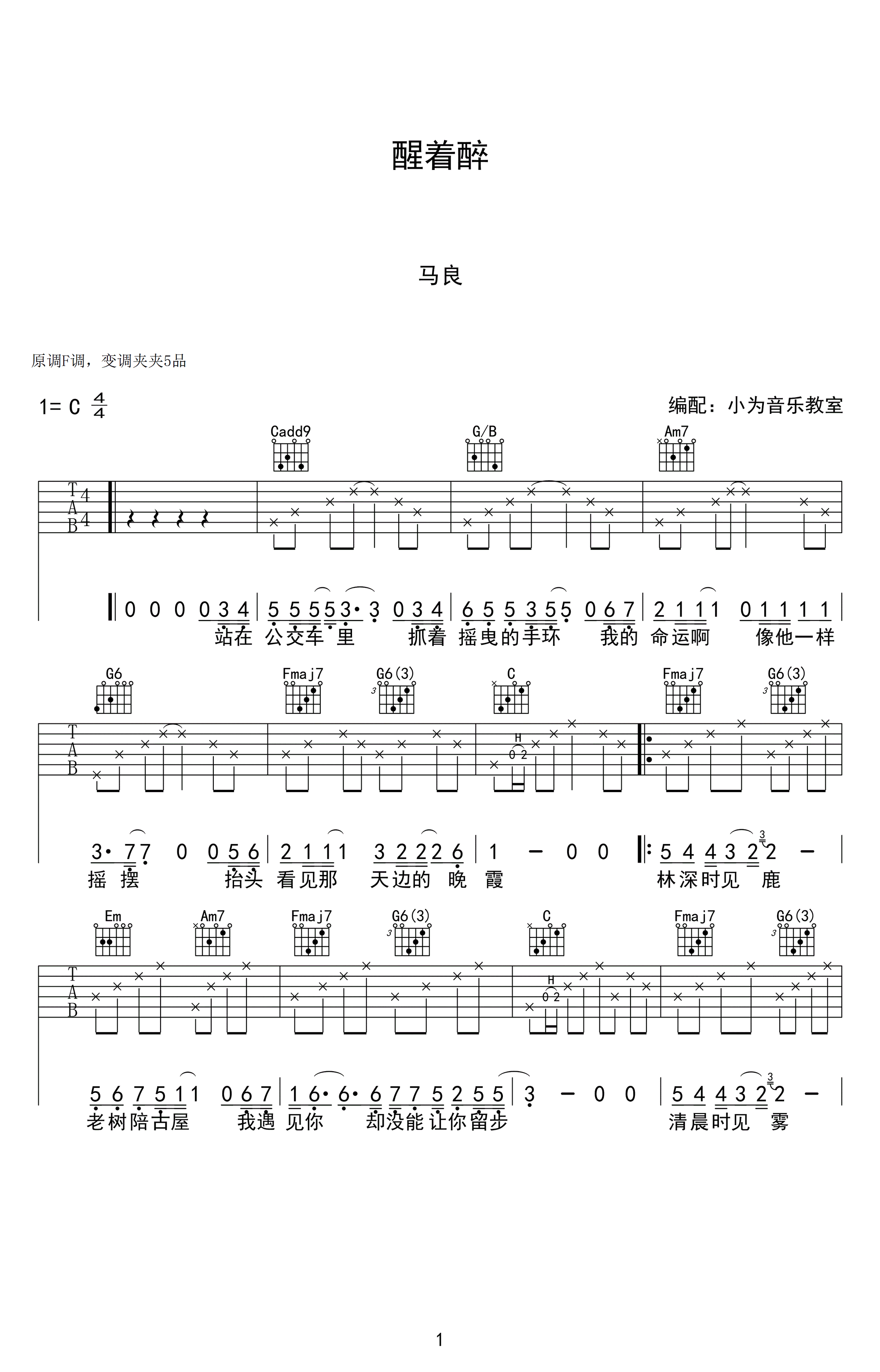 醒着醉吉他谱预览图