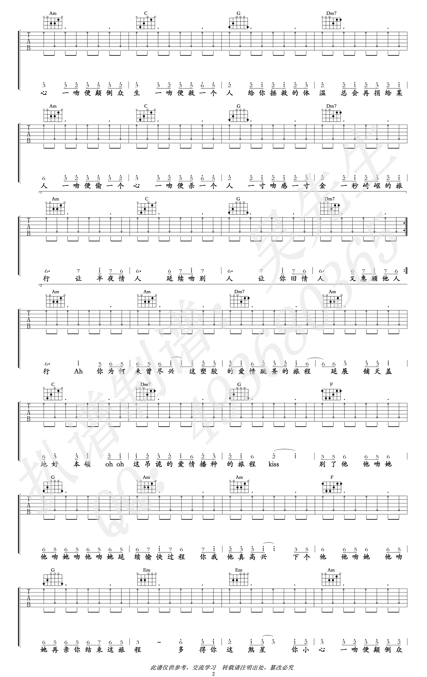 处处吻吉他谱预览图