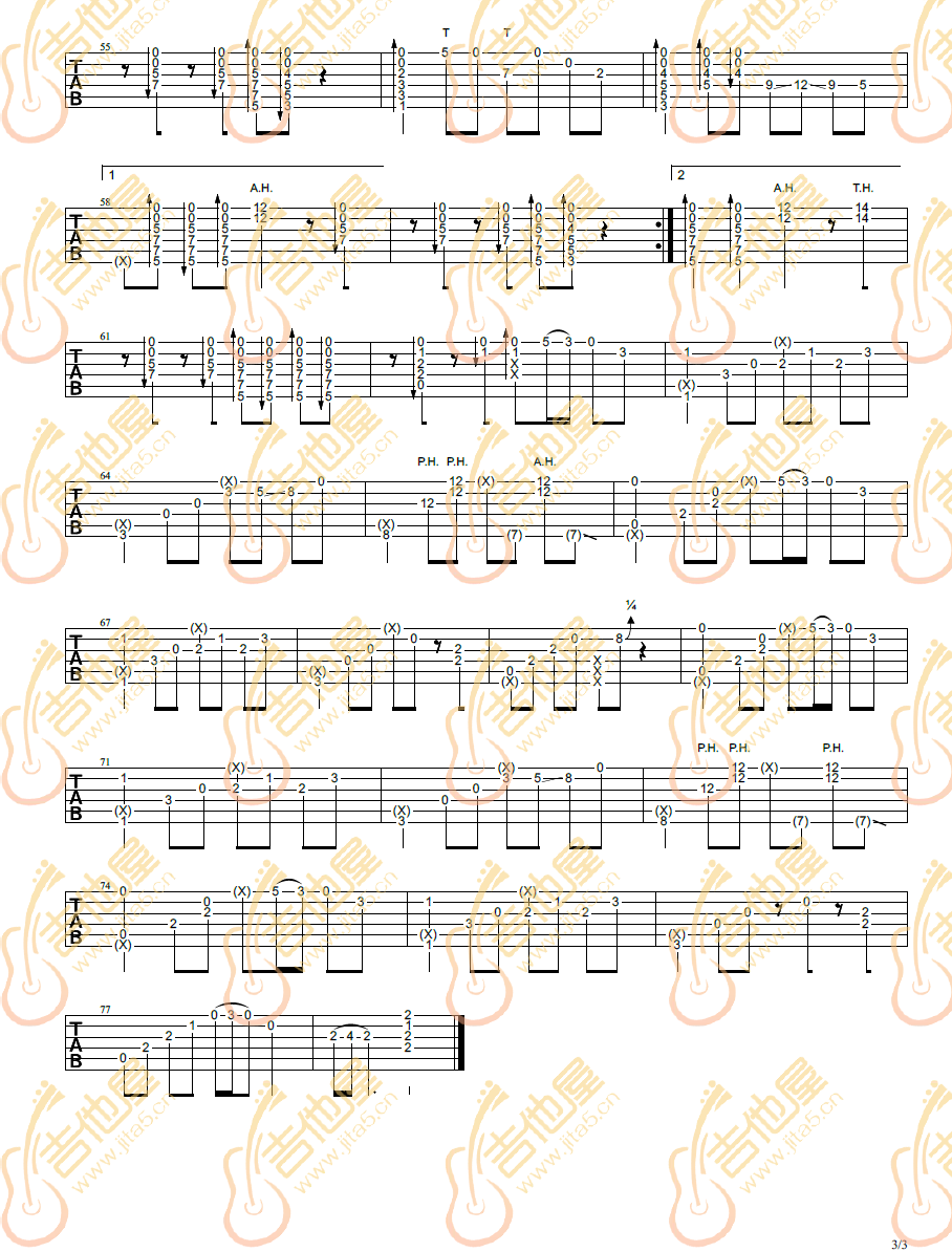 太阳花指弹吉他谱预览图