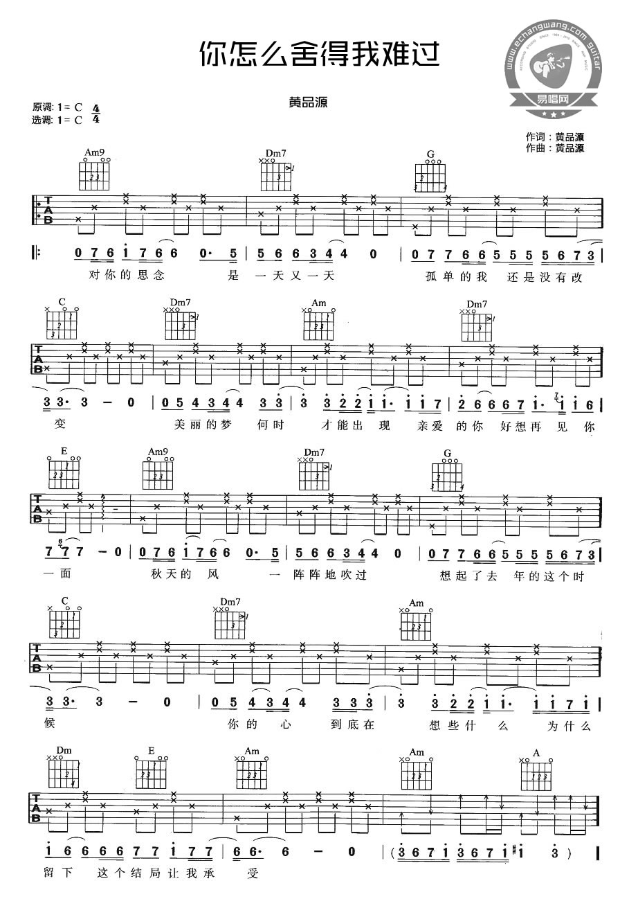 你怎么舍得我难过吉他谱预览图