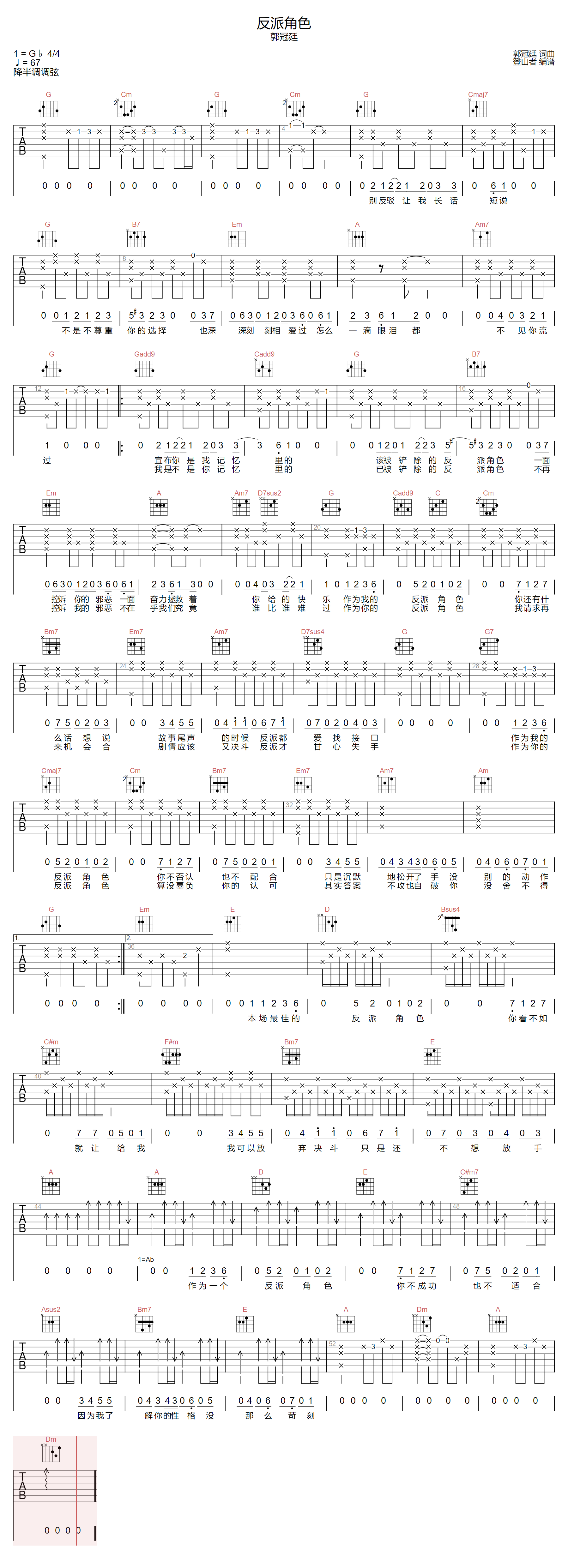 反派角色吉他谱预览图