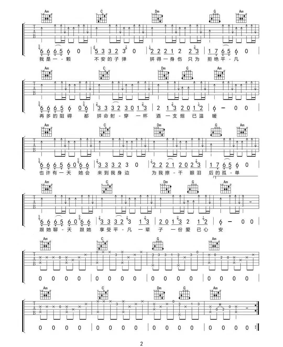 流浪的子弹吉他谱预览图