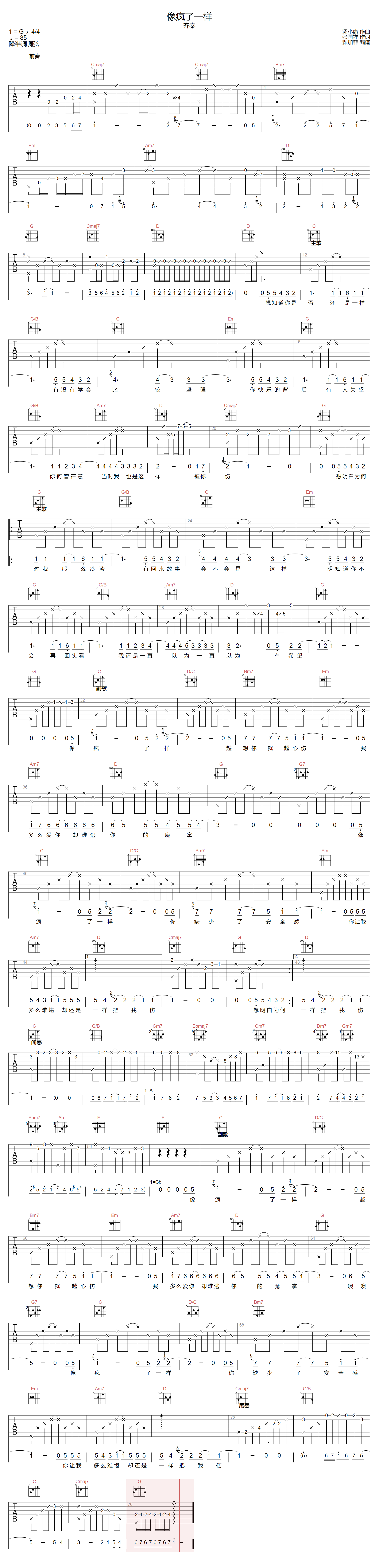 像疯了一样吉他谱预览图