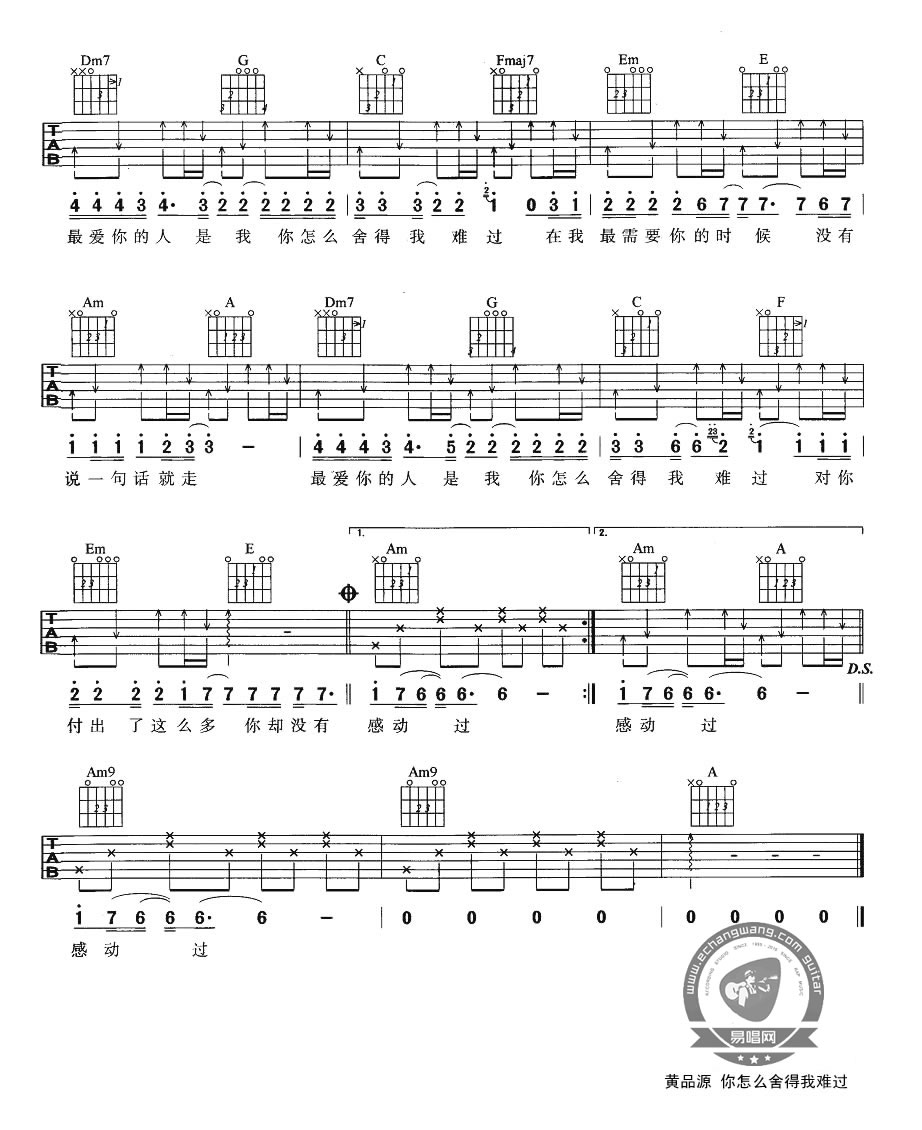 你怎么舍得我难过吉他谱预览图