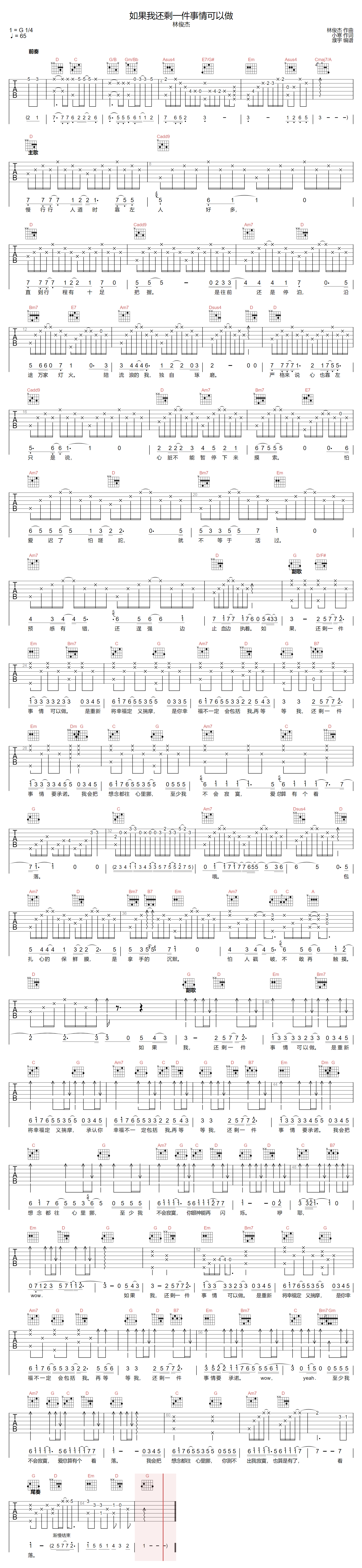 如果我还剩一件事情可以做吉他谱预览图