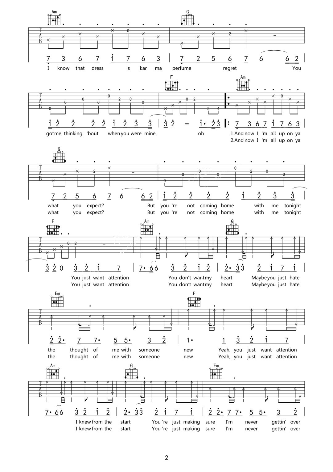 Attention吉他谱预览图