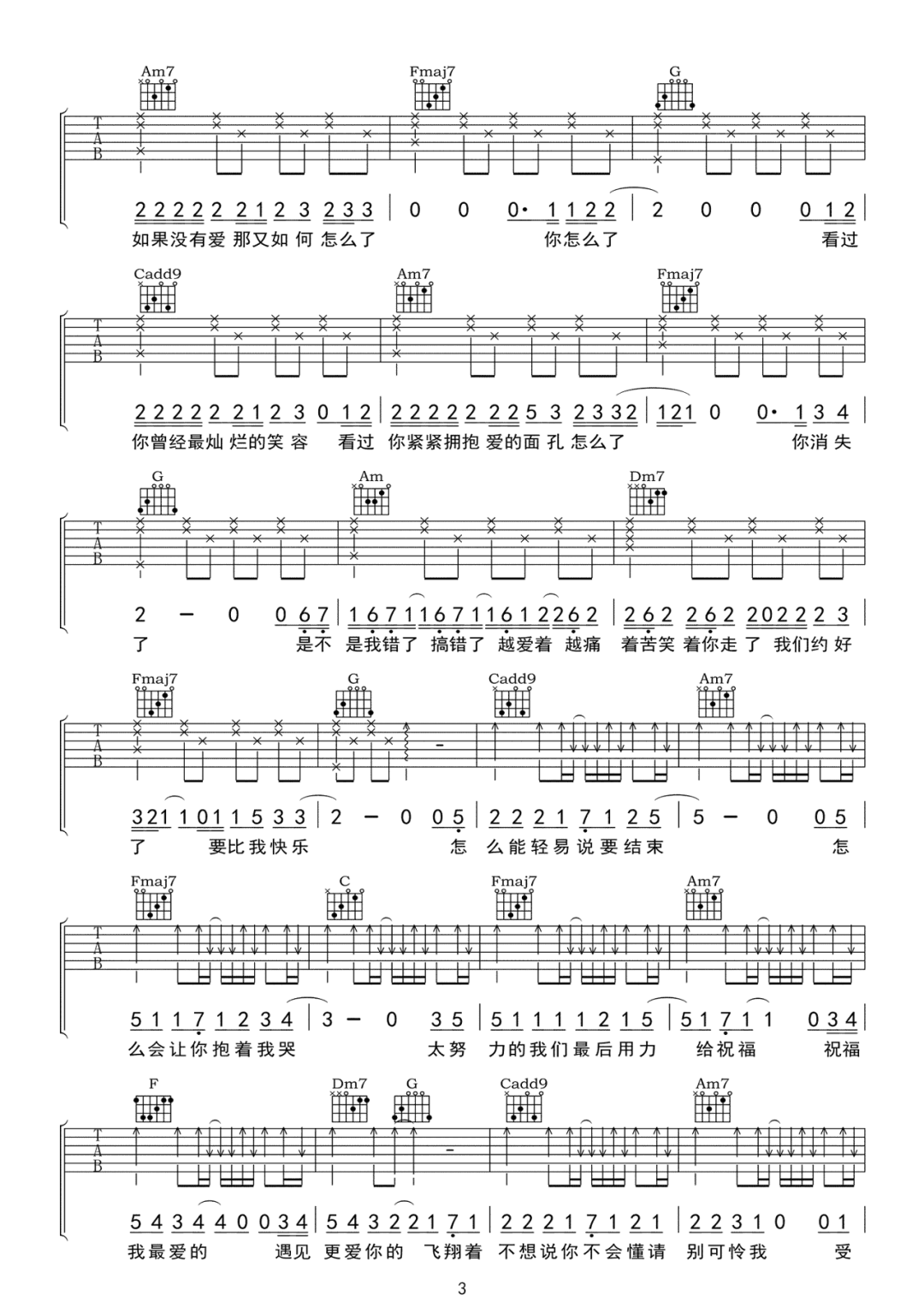 怎么了吉他谱预览图