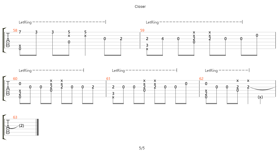 Closer指弹吉他谱预览图