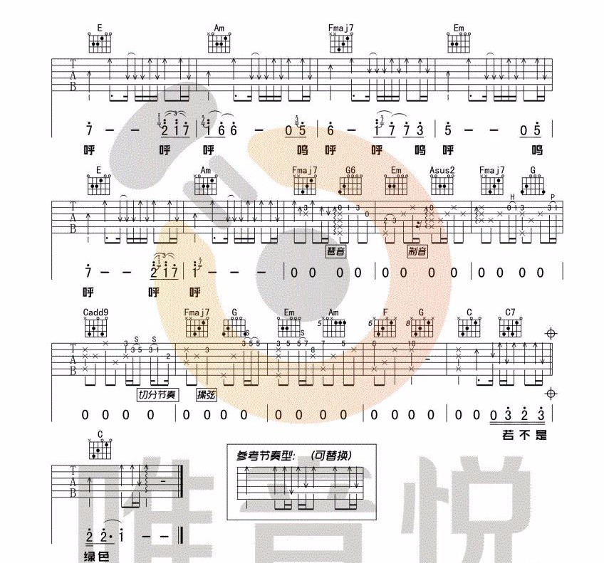 绿色吉他谱预览图