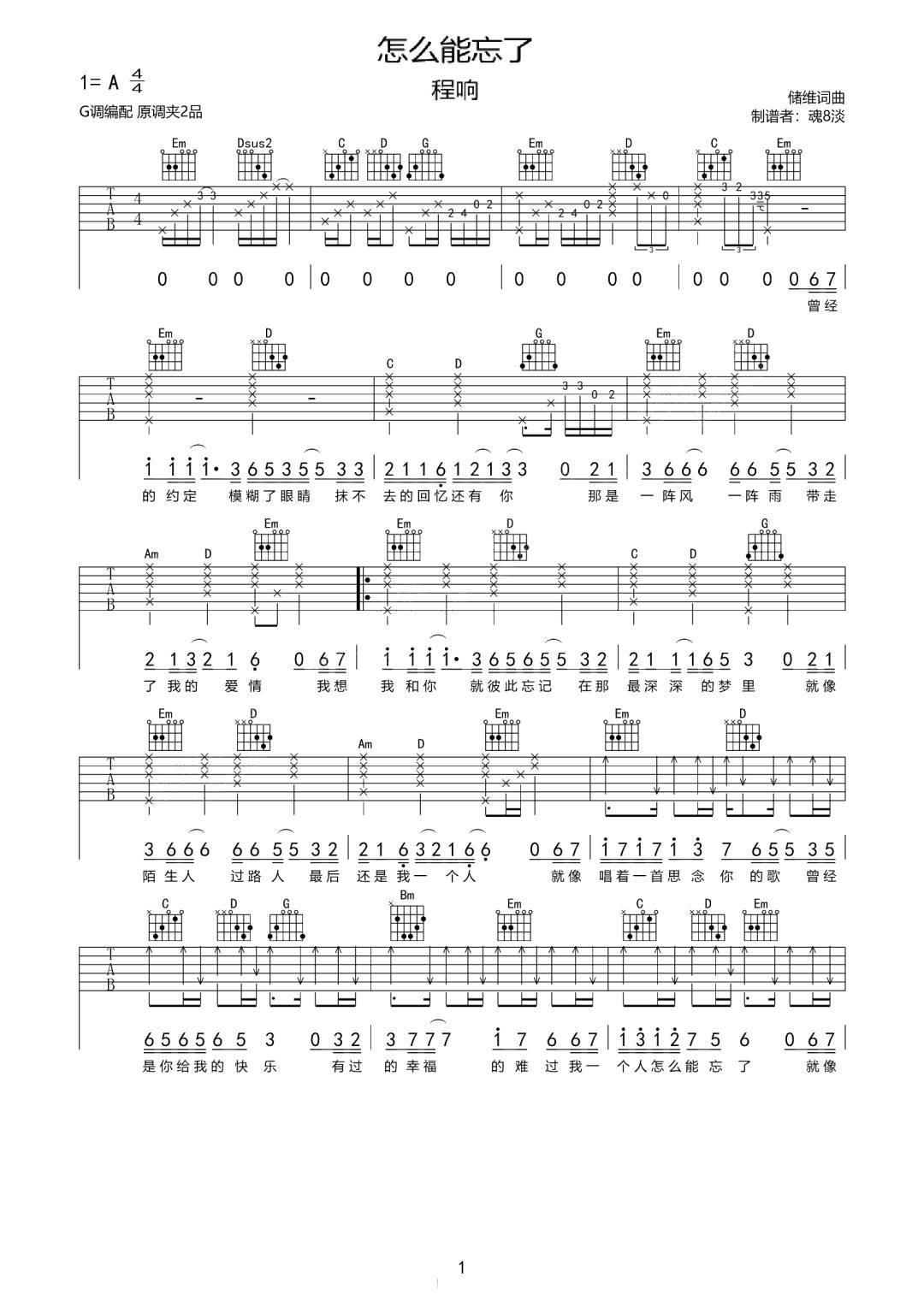 怎么能忘了吉他谱预览图