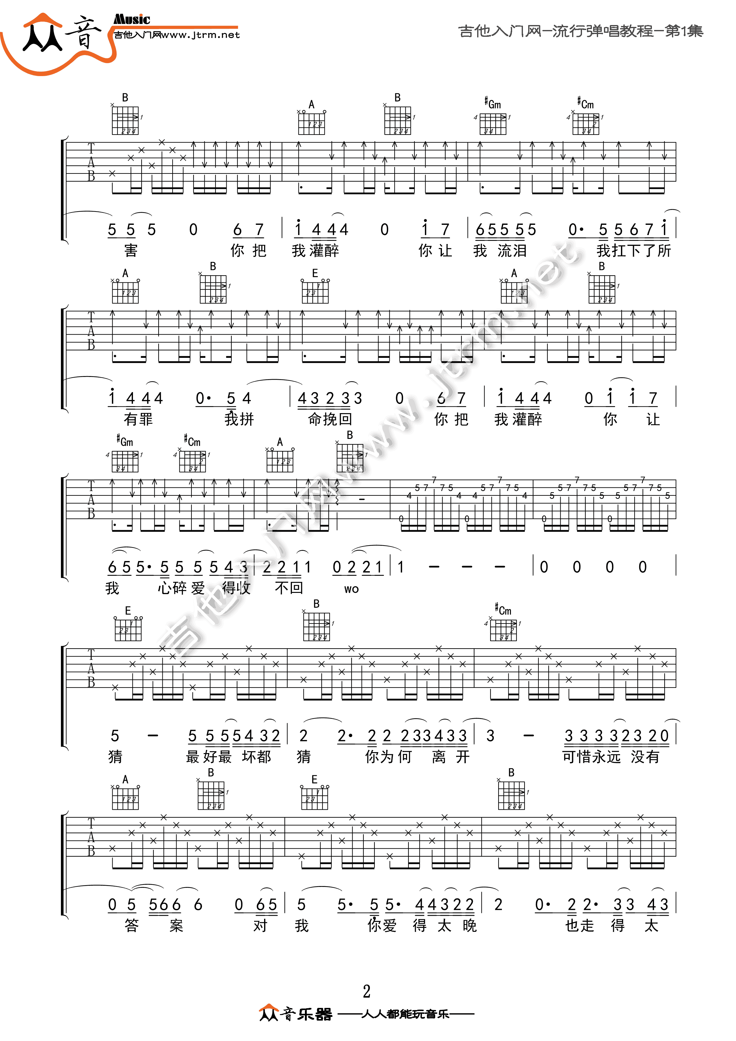 你把我灌醉吉他谱预览图