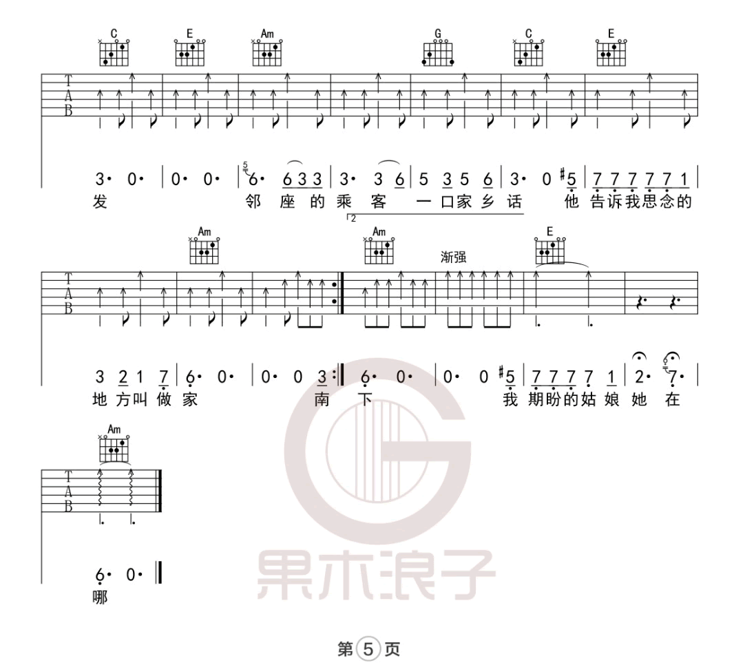 南方南方吉他谱预览图