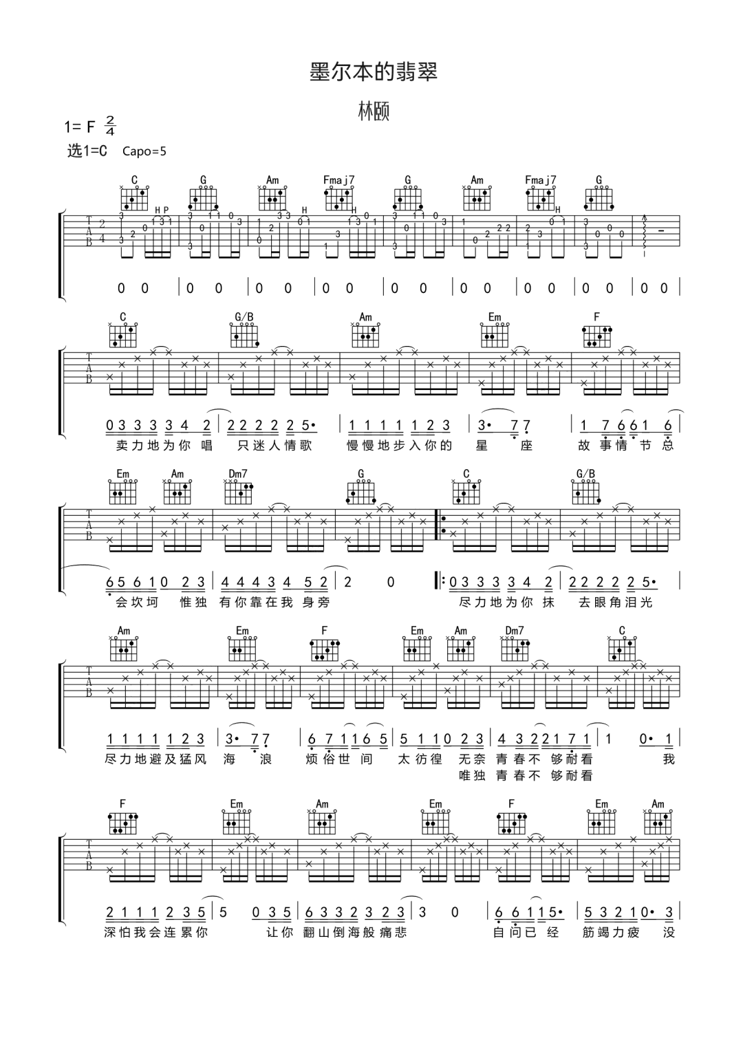 墨尔本的翡翠吉他谱预览图