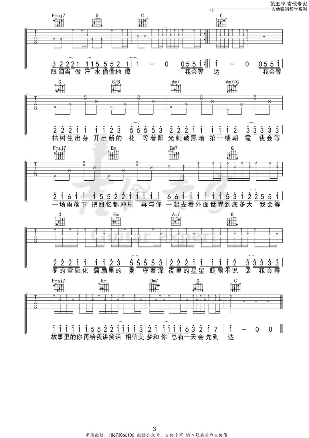 我会等吉他谱预览图