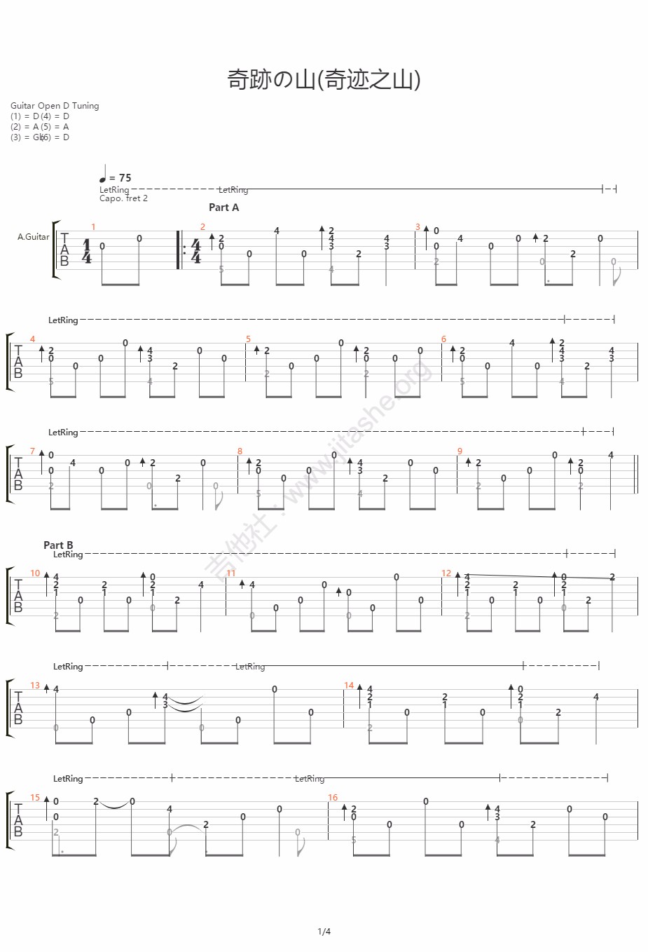 奇迹的山指弹吉他谱预览图