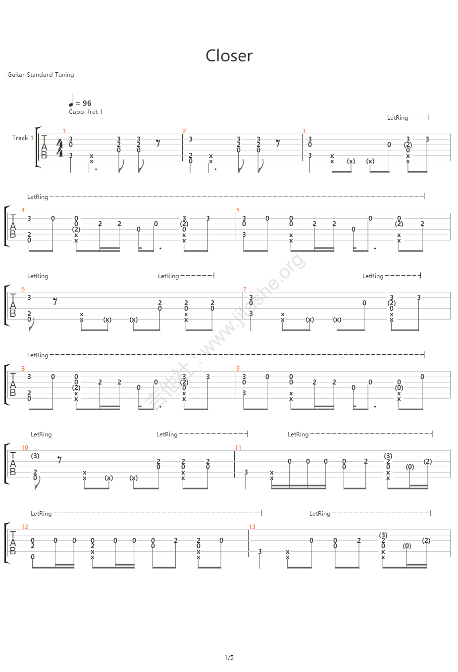 Closer指弹吉他谱预览图