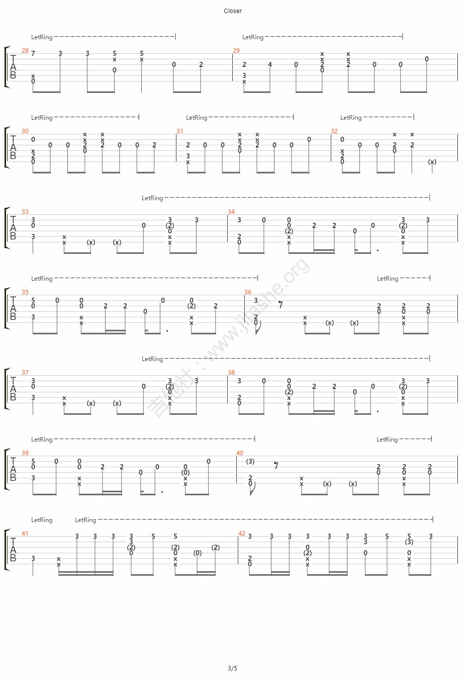 Closer指弹吉他谱预览图