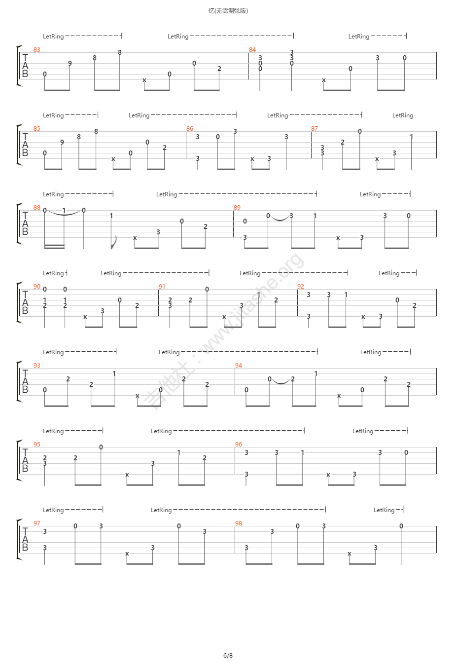 忆指弹吉他谱预览图