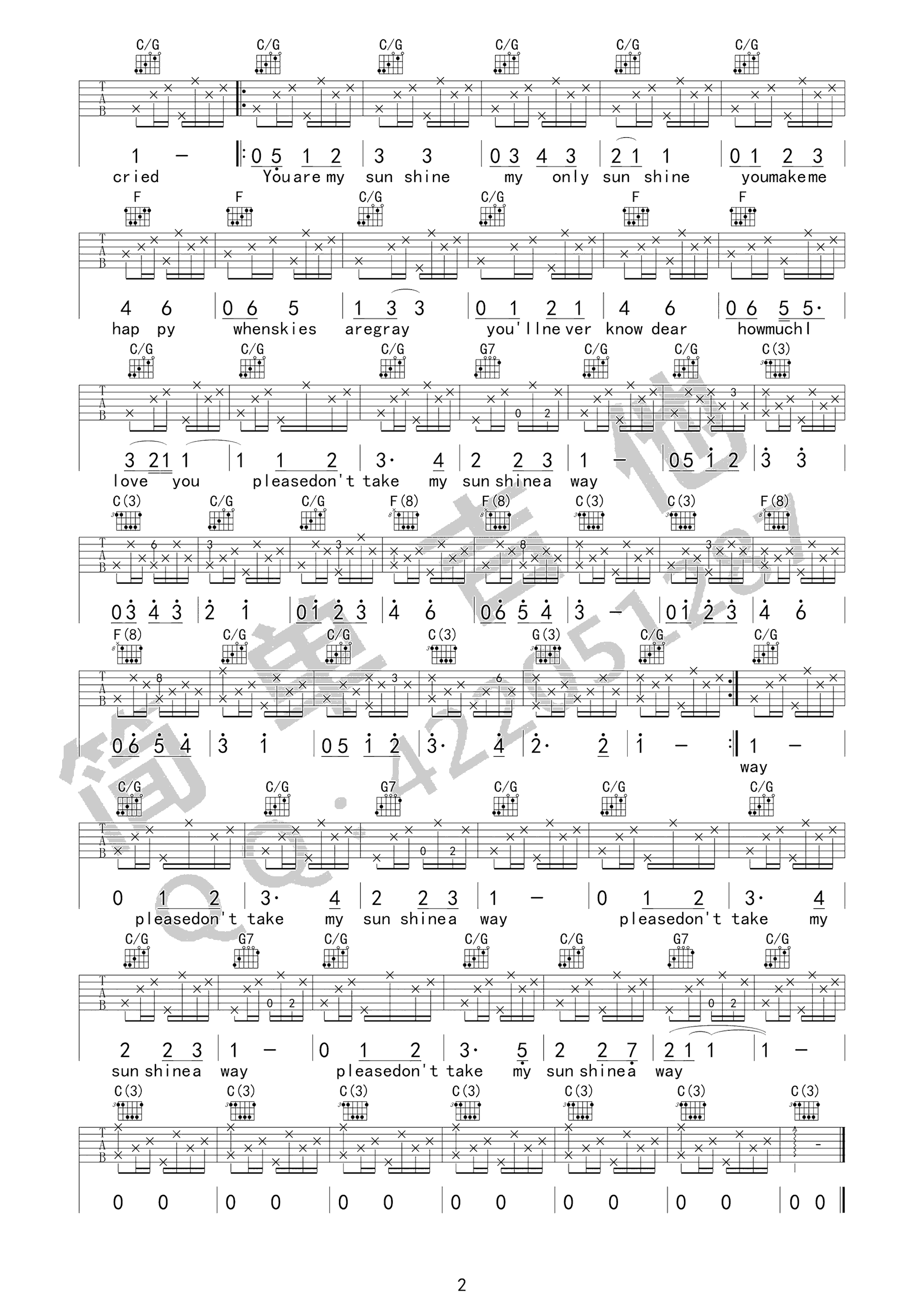 You-Are-My-Sunshine吉他谱预览图