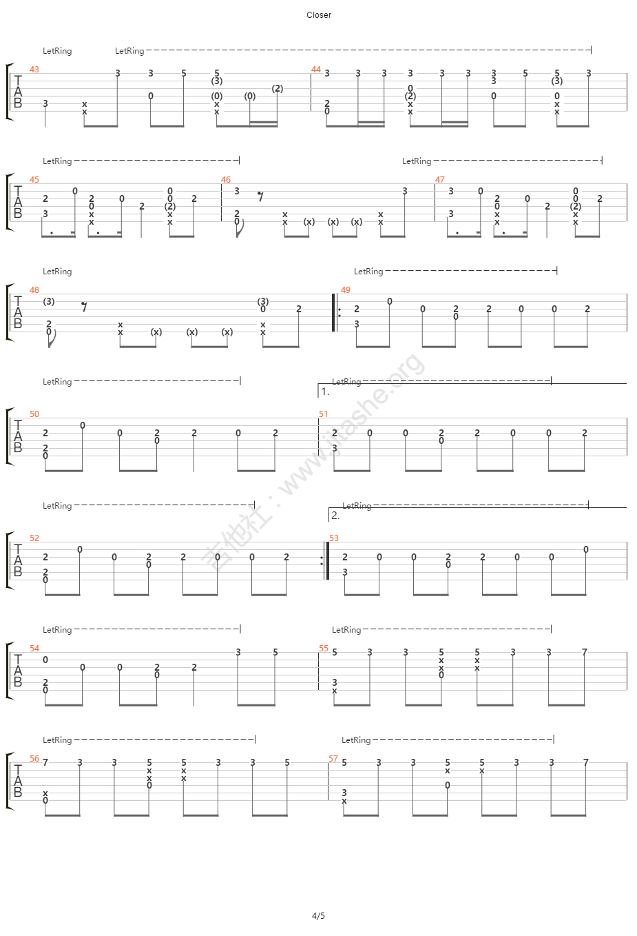 Closer指弹吉他谱预览图