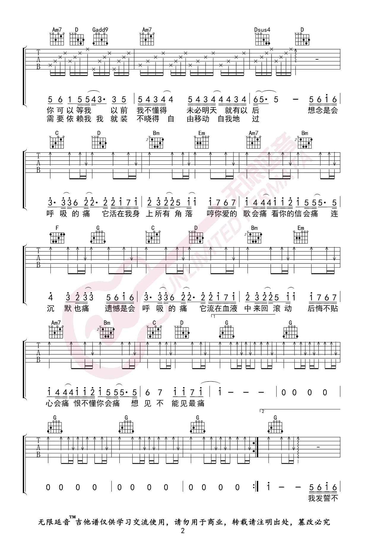 会呼吸的痛吉他谱预览图