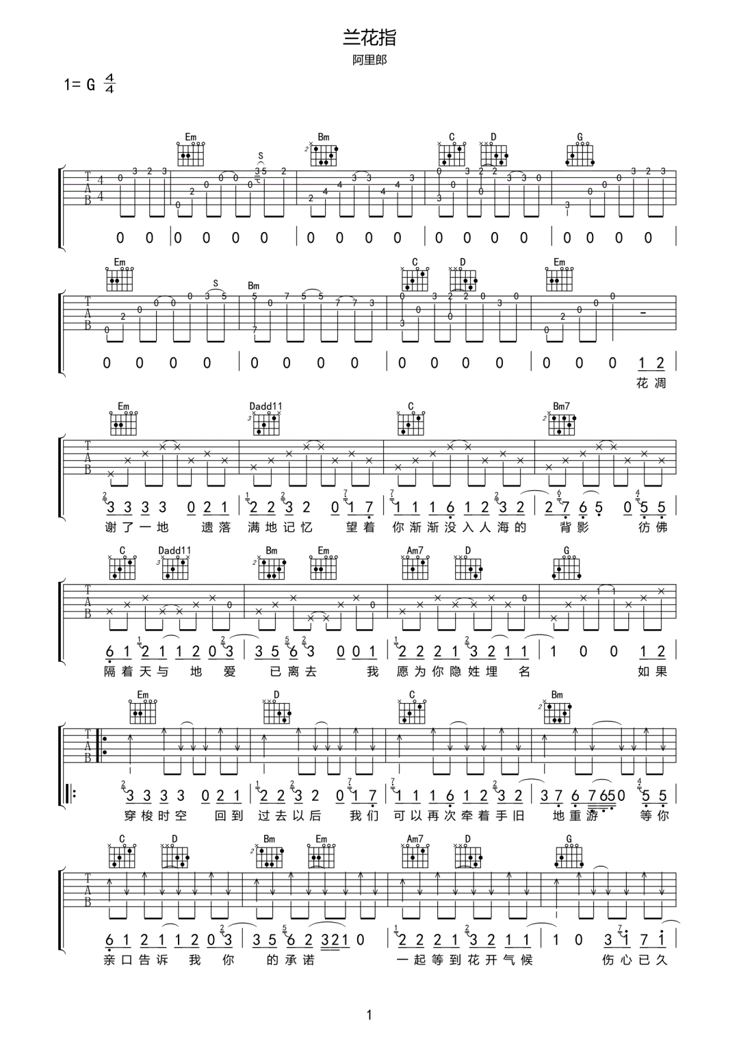 兰花指吉他谱预览图