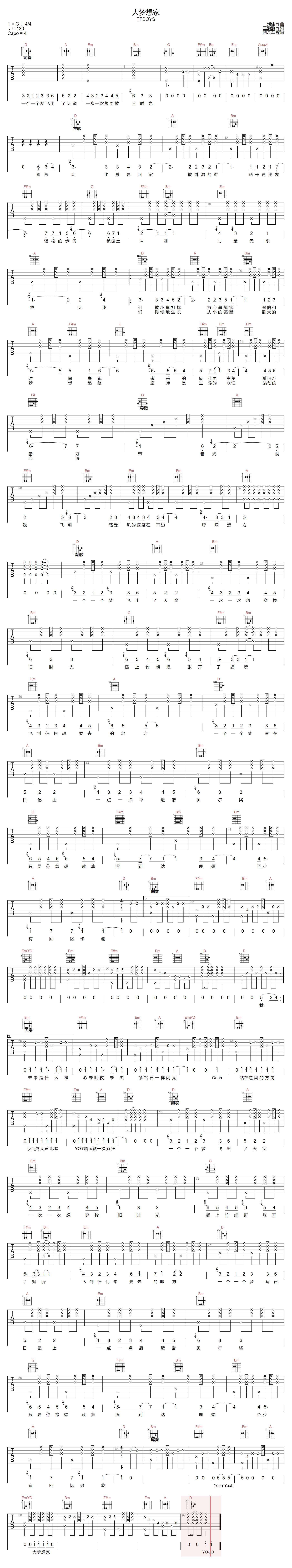 大梦想家吉他谱预览图