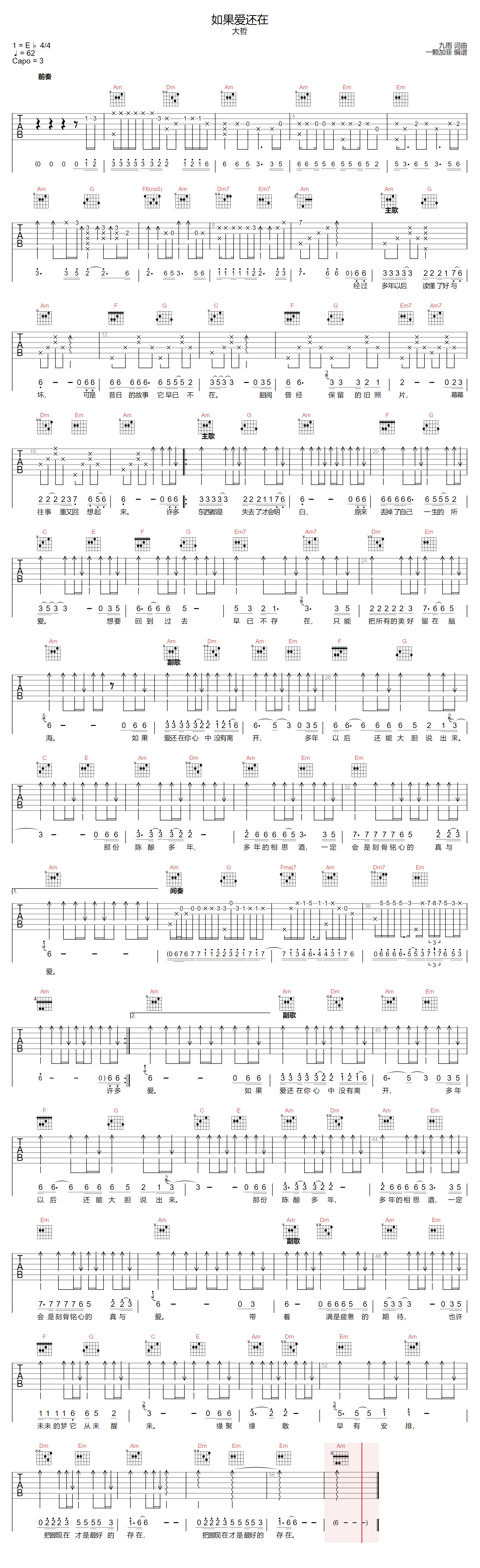 如果爱还在吉他谱预览图