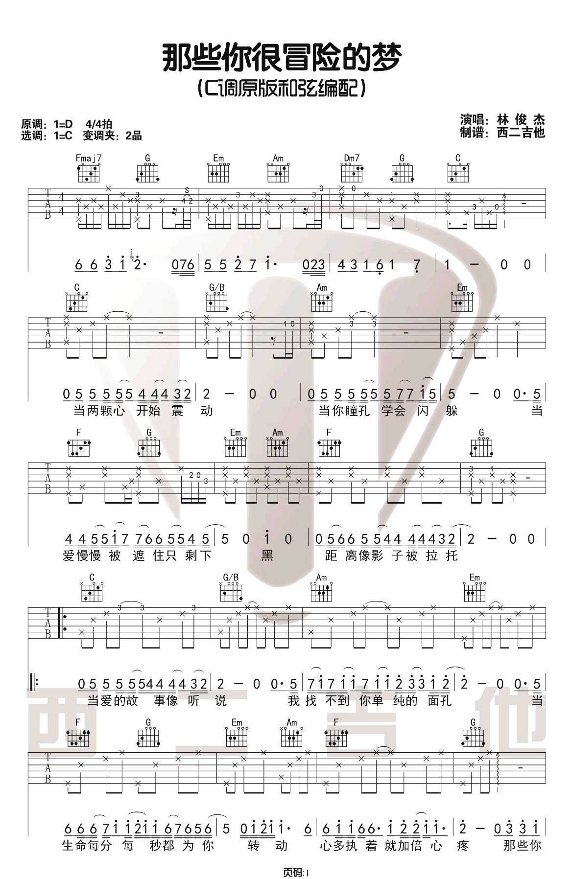 那些你很冒险的梦吉他谱预览图