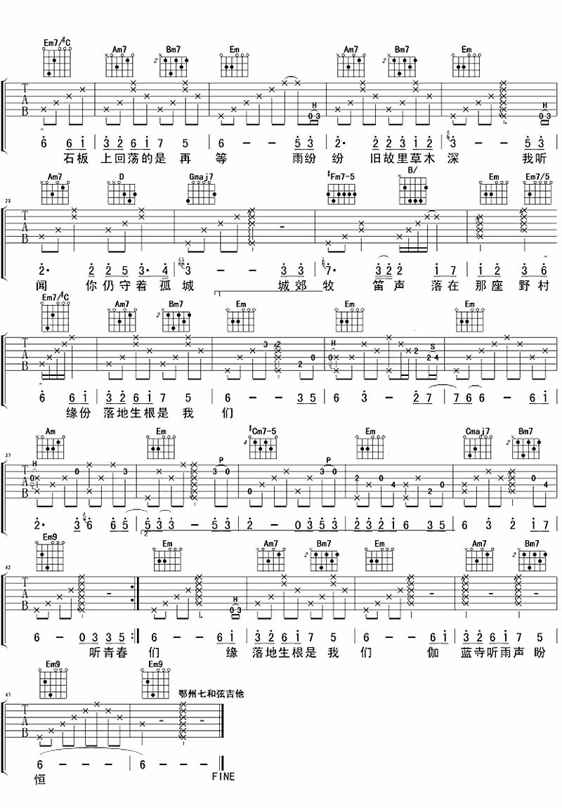烟花易冷吉他谱预览图