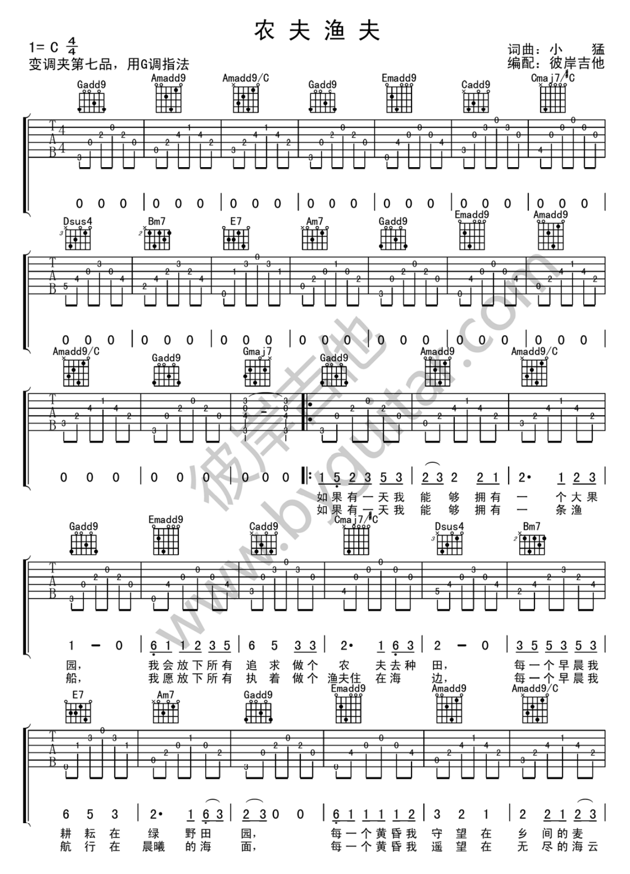 农夫渔夫吉他谱预览图