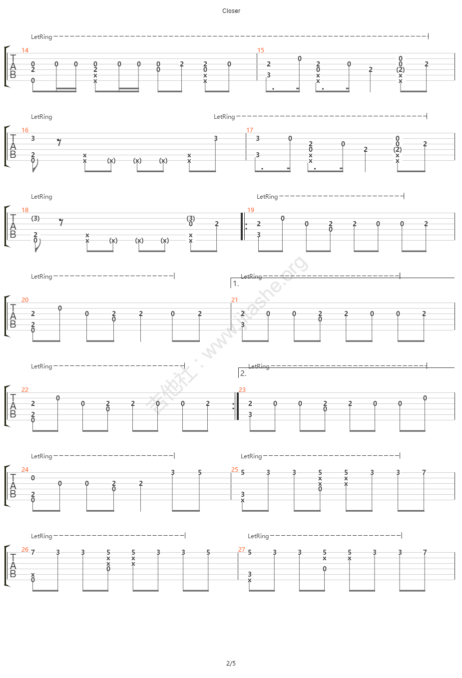 Closer指弹吉他谱预览图