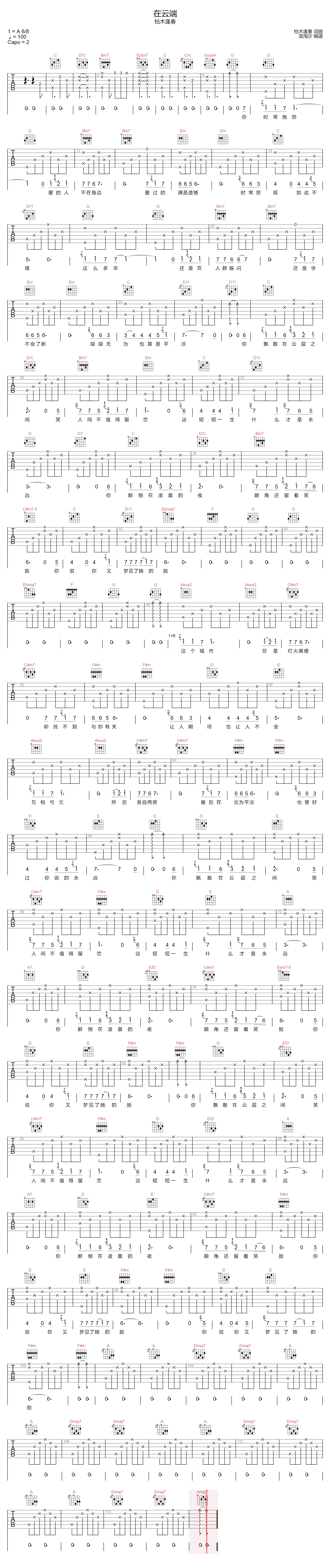 在云端吉他谱预览图