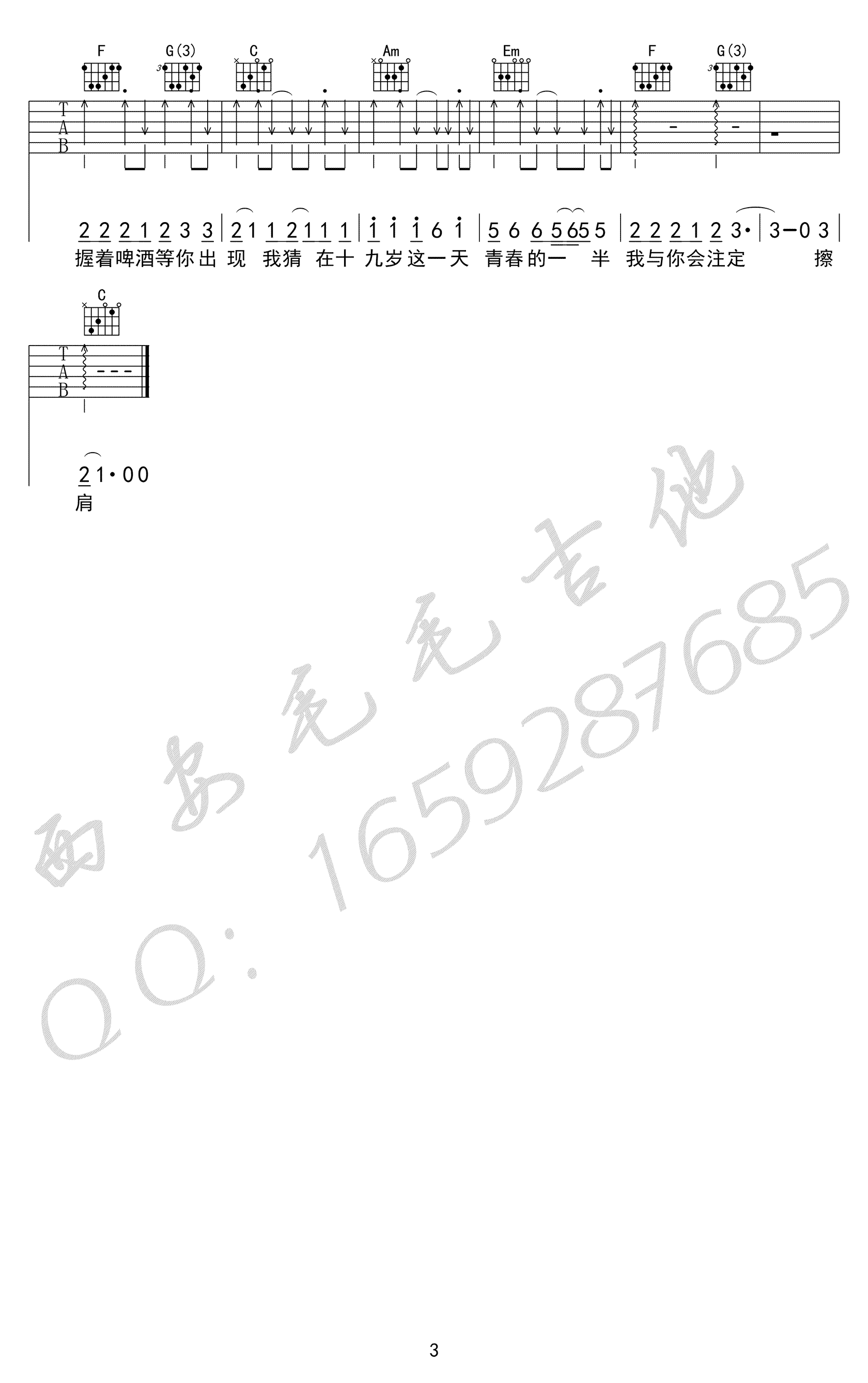 十九岁吉他谱预览图