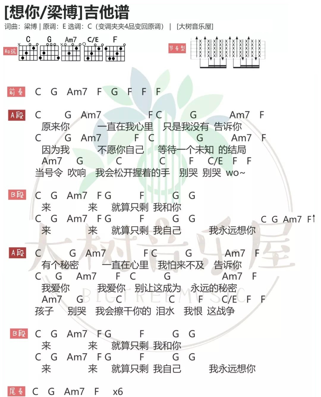 想你吉他谱预览图