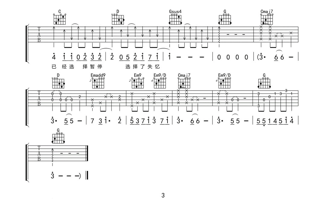 选择失忆吉他谱预览图