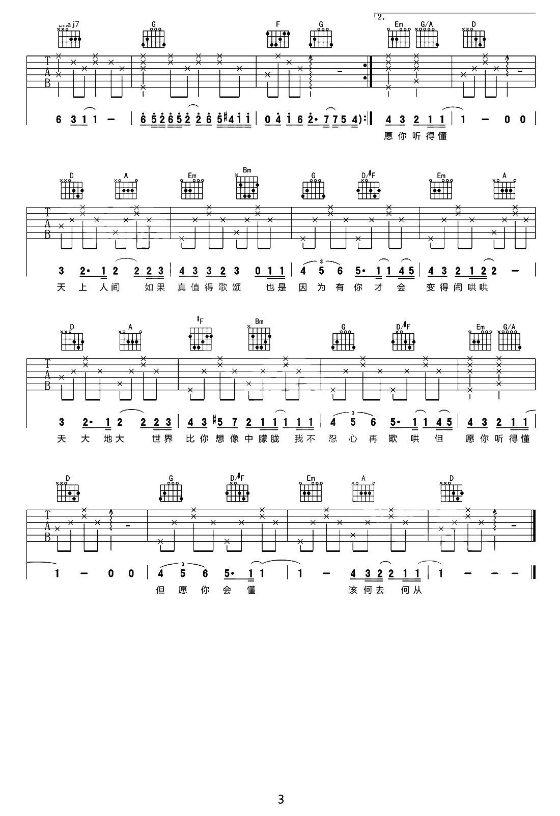 人间吉他谱预览图