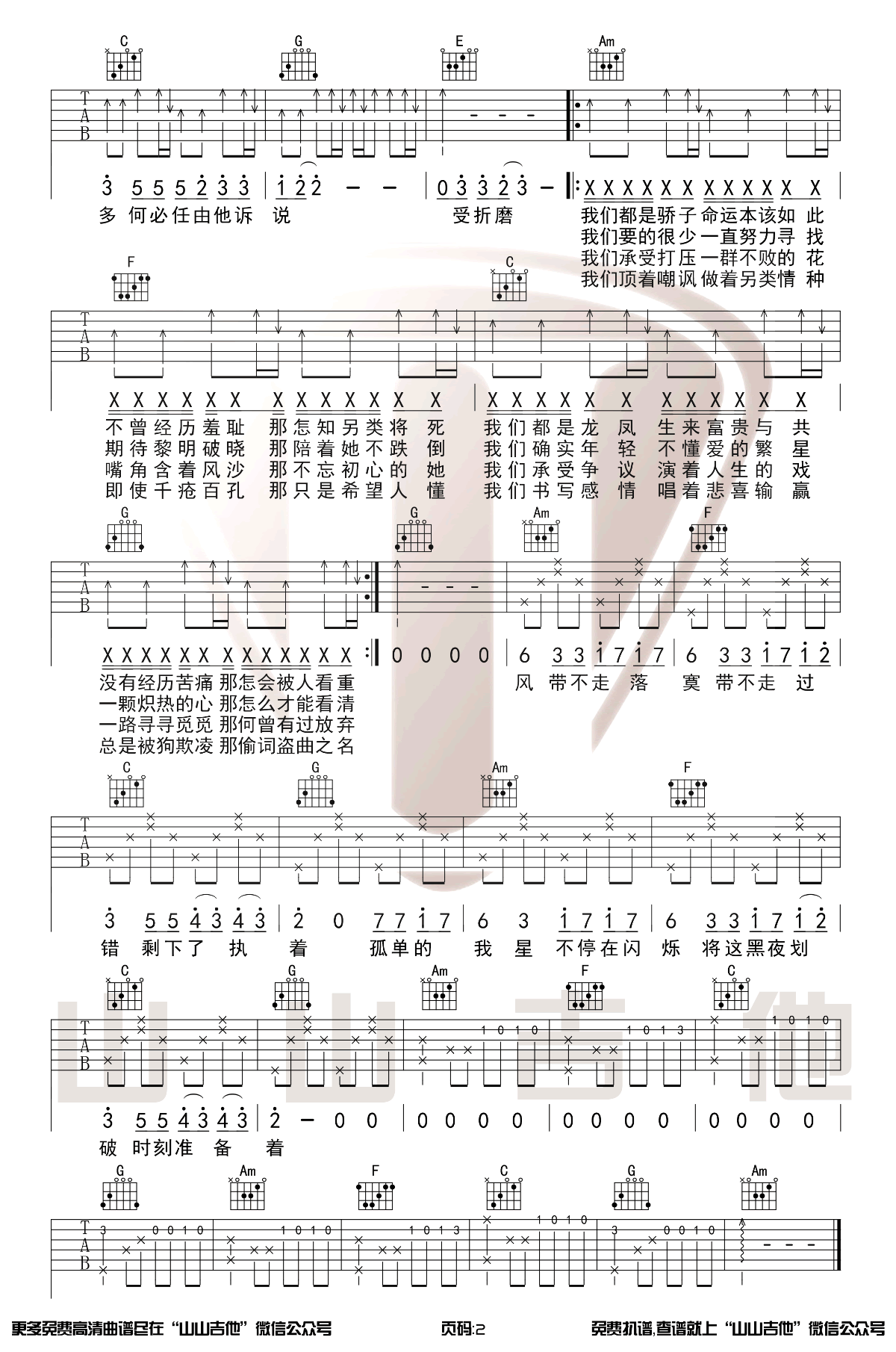 黎明前的黑暗吉他谱预览图