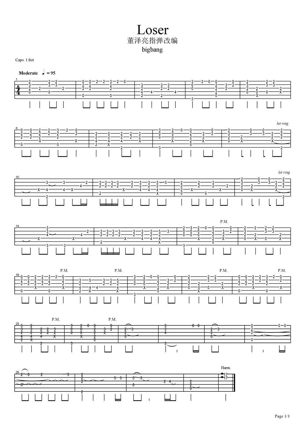 Loser指弹吉他谱预览图