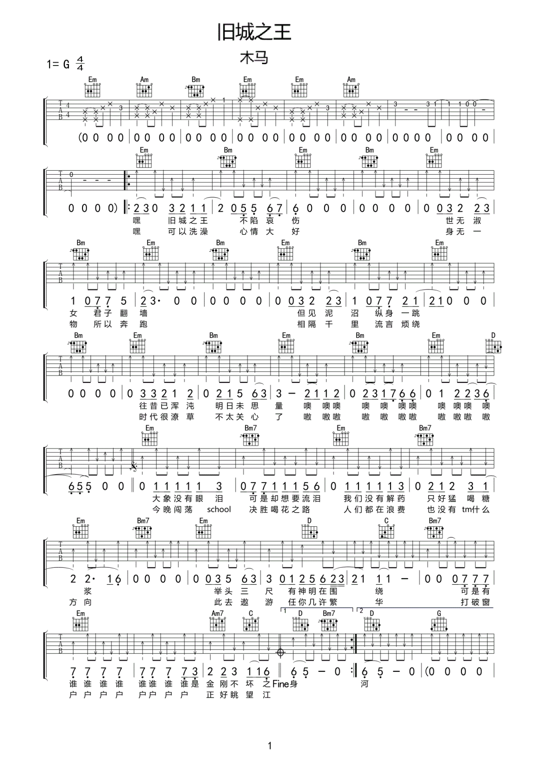 旧城之王吉他谱预览图