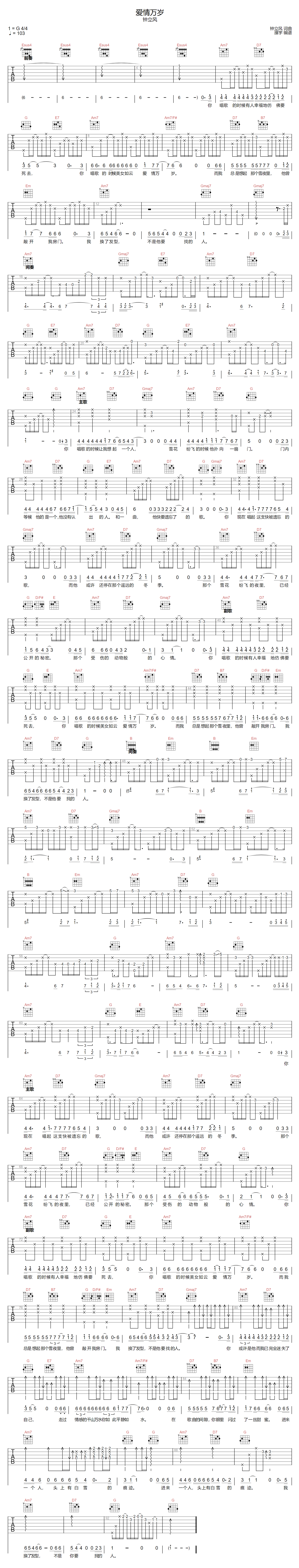 爱情万岁吉他谱预览图