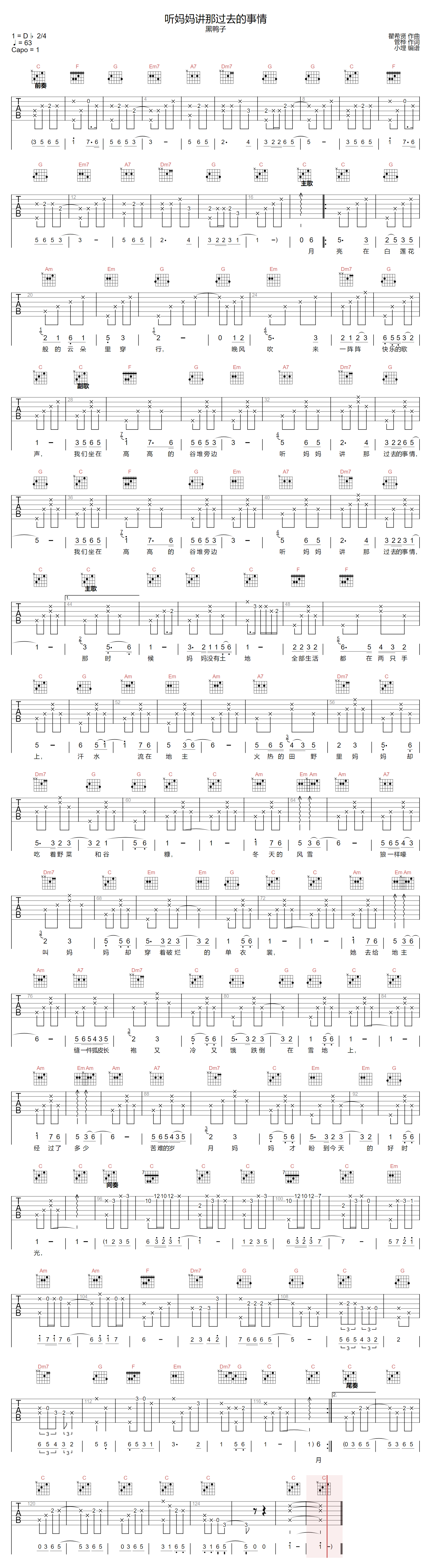 听妈妈讲那过去的事情吉他谱预览图