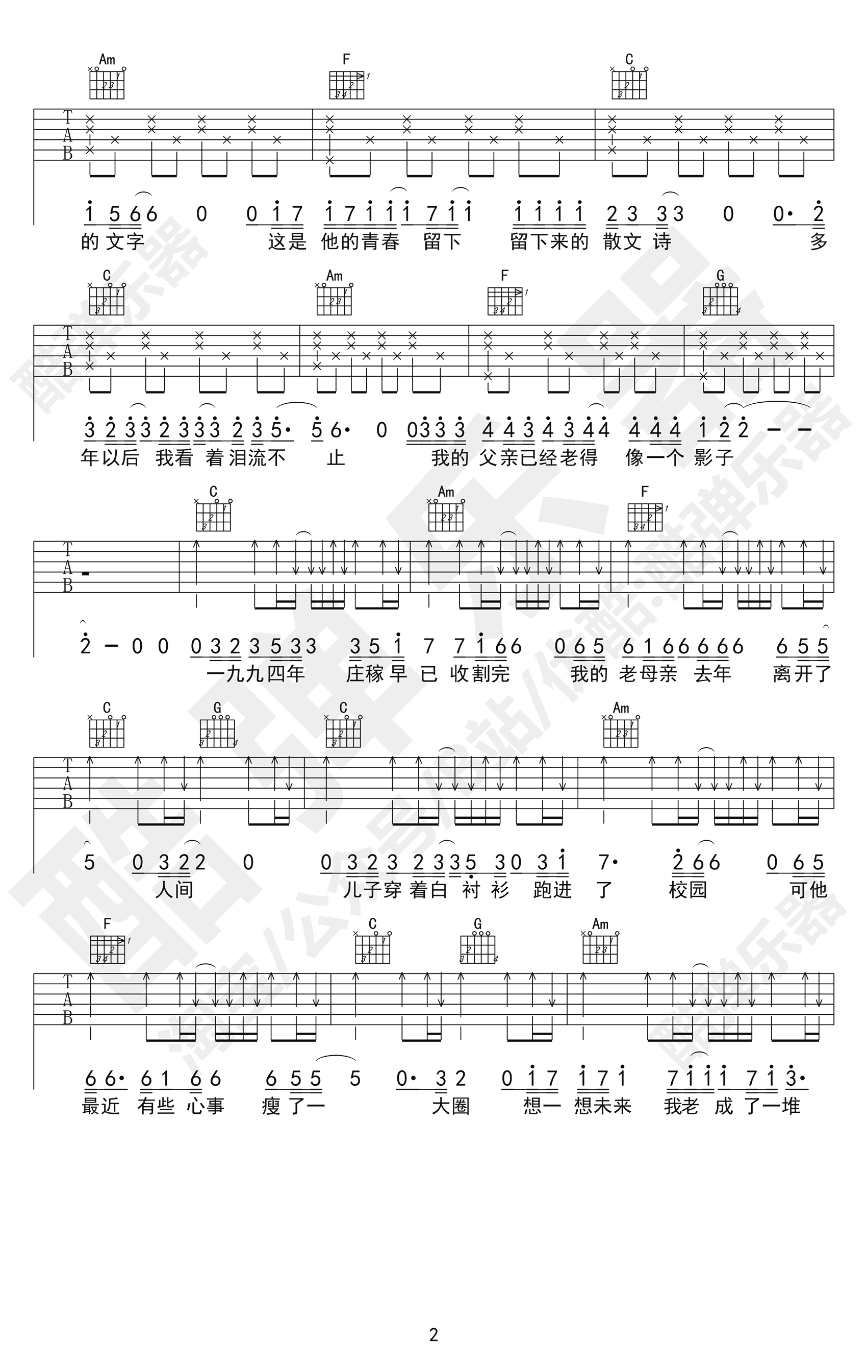 父亲写的散文诗吉他谱预览图