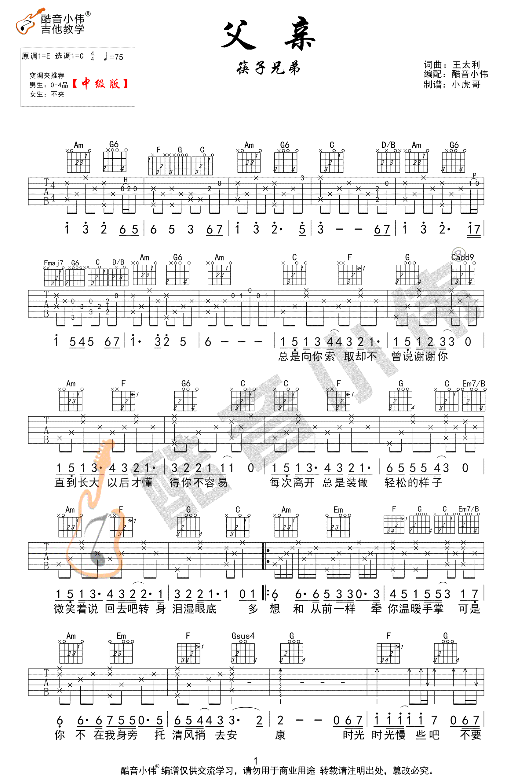 父亲吉他谱预览图