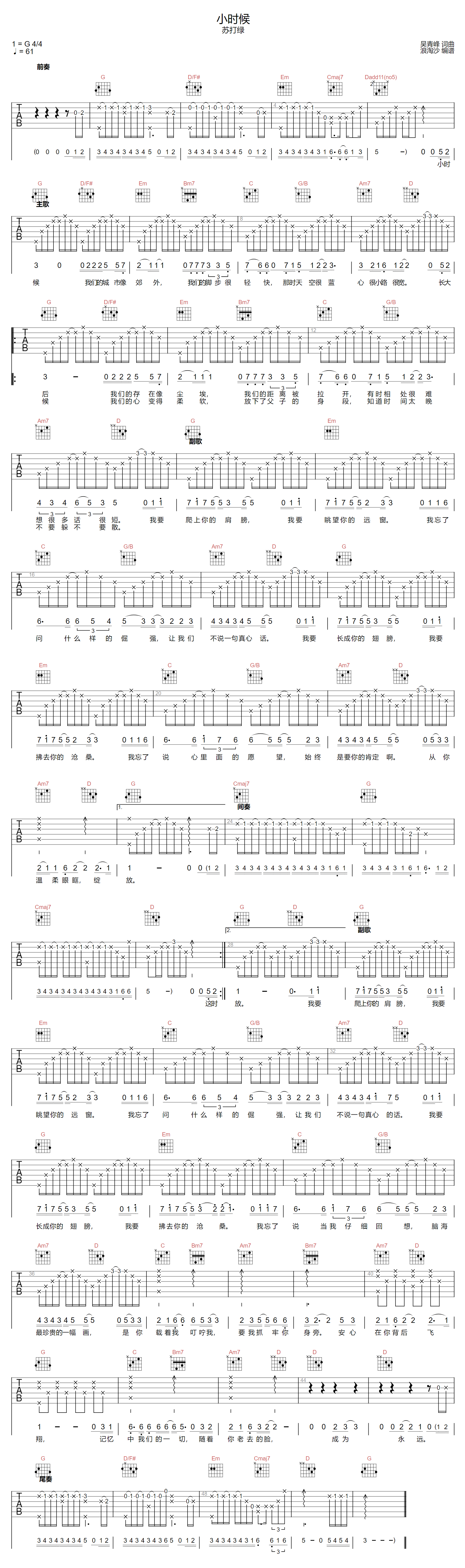 小时候吉他谱预览图