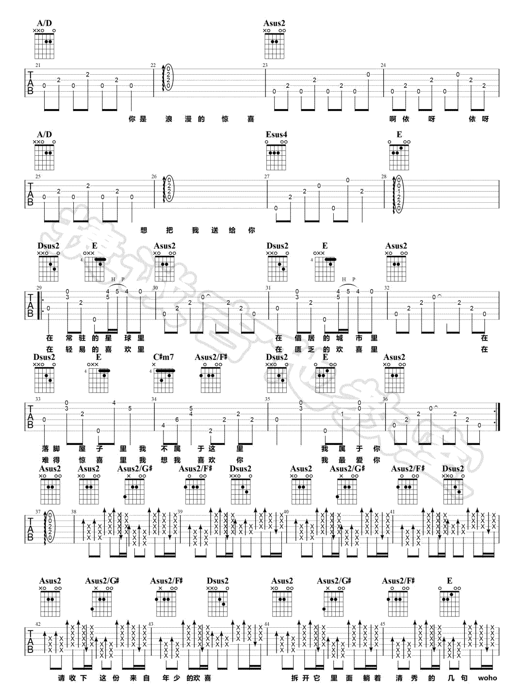 我欢喜喜欢你吉他谱预览图