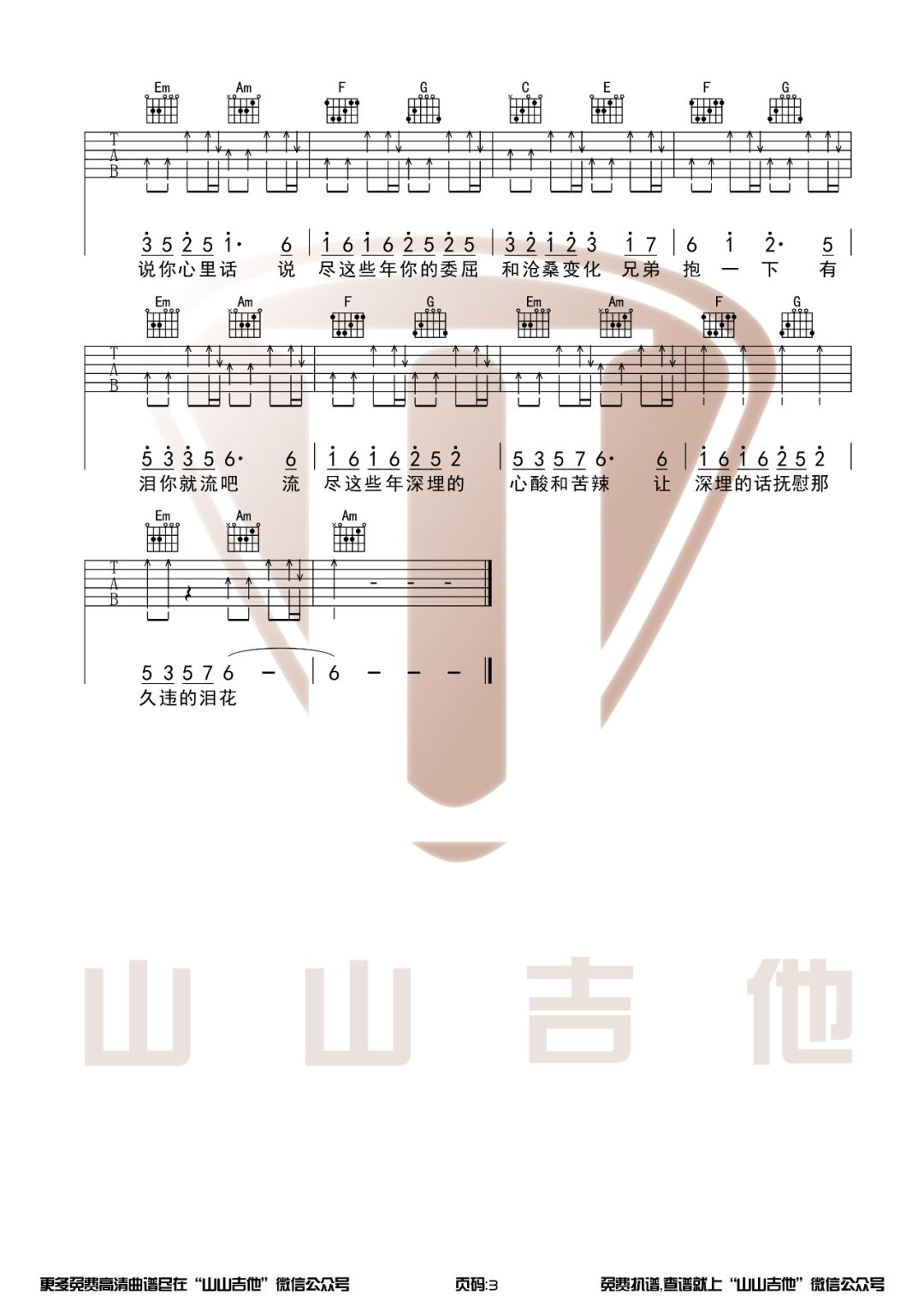兄弟抱一下吉他谱预览图
